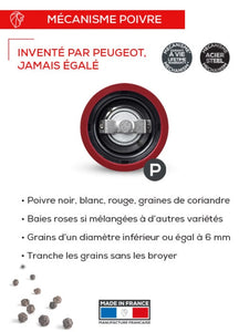 Paris Moulin à poivre manuel u'select en bois laqué, rouge passion, 18 cm - Peugeot