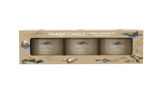 Pack de 3 Bougies Votives en verre Ambre et bois de santal - Yankee Candle