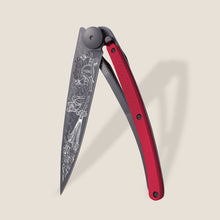 Charger l'image dans la galerie, Couteau Deejo 37 g titane noir aluminium rouge motif Pompier