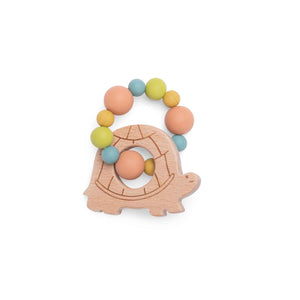 Hochet anneau de dentition bois et silicone tortue Les Trois petits lapins - Moulin Roty