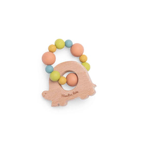 Hochet anneau de dentition bois et silicone tortue Les Trois petits lapins - Moulin Roty