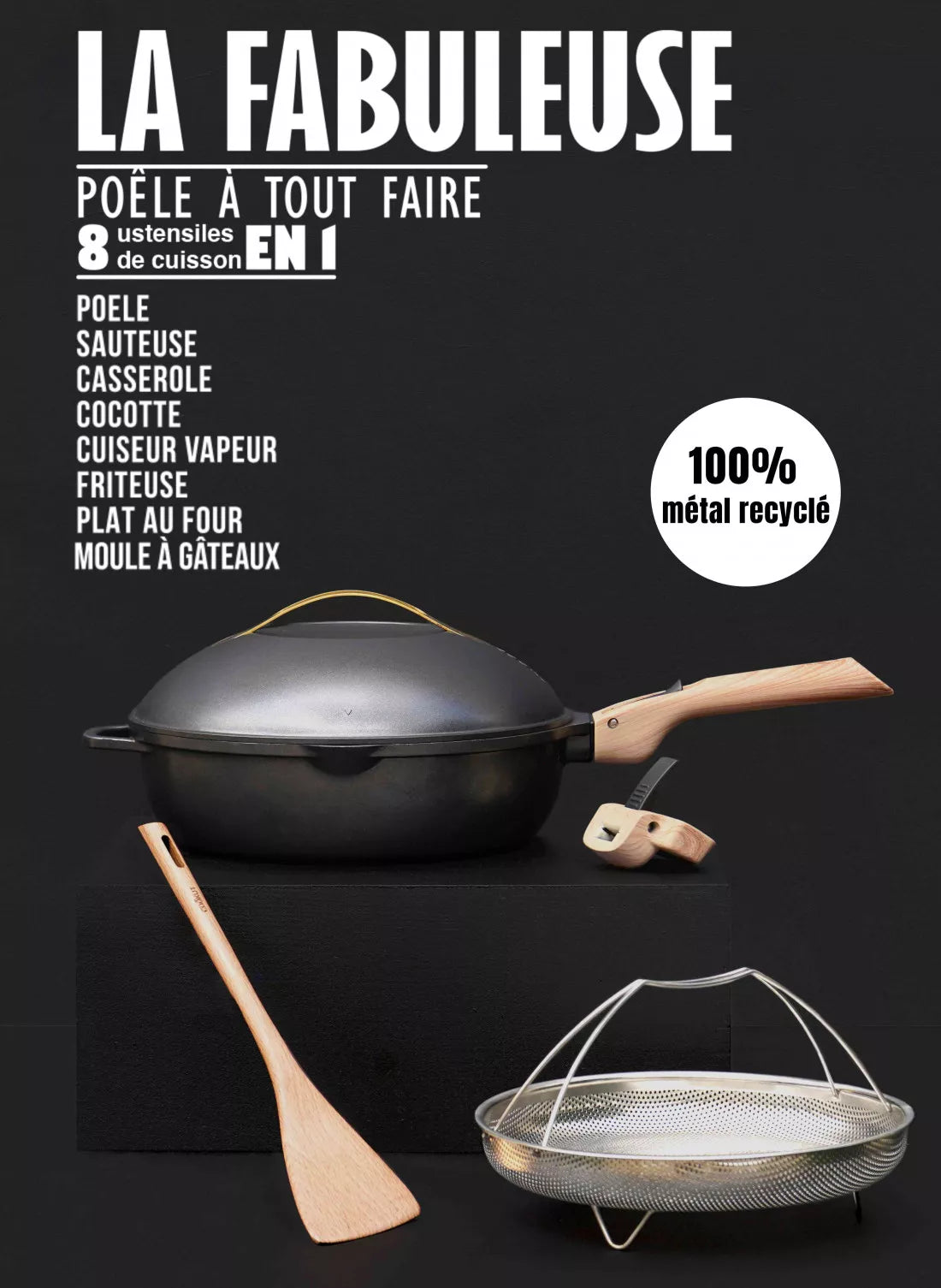Poêle 8 En 1 COOKUT 24 Cm - Remplace Poêle, Casserole, Sauteuse, Cocotte, Friteuse, Cuiseur Vapeur, Plat Four Et Moule. Écologique, Induction, Livrée Avec Accessoires. - 6