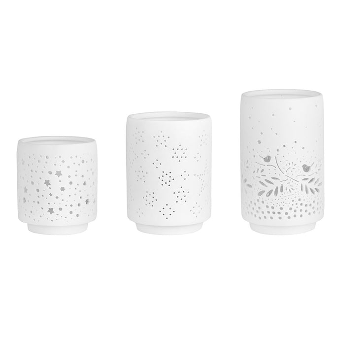 Lot de 3 photophores motif hiver en porcelaine - Räder