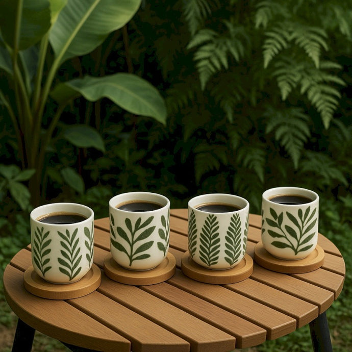 Matcha coffret de 4 tasses avec soucoupes. bois - Home Edelweiss