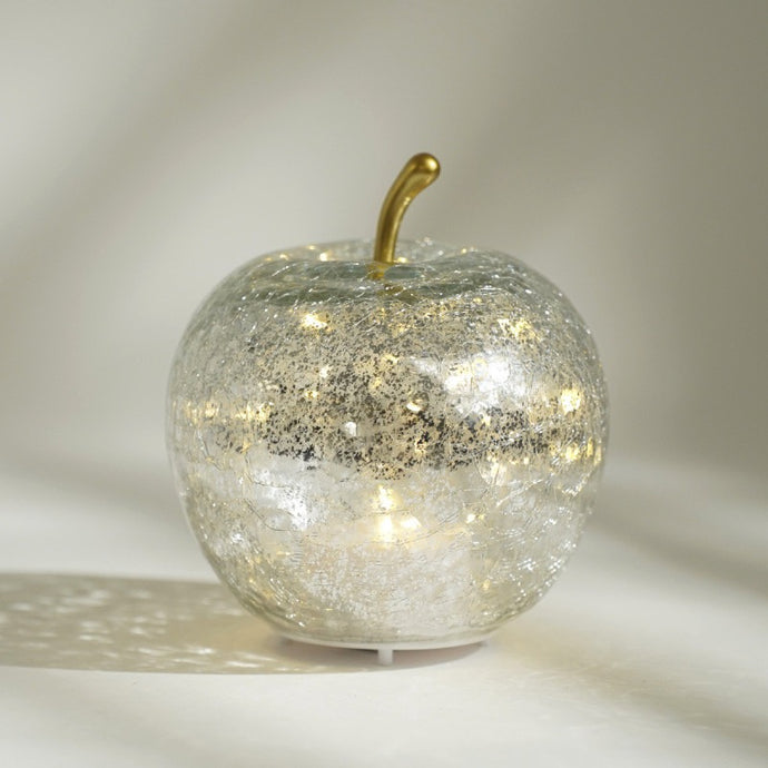 Boule lumineuse Apple craquelé argent 16 cm Leds USB - Home Edelweiss