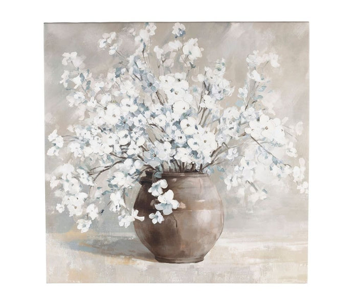 Tableau bouquet blanc et beige 76 * 76 cm - Côté Table