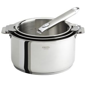 Série de 3 casseroles inox amovibles Casteline et une poignéeZenith - Cristel