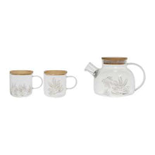 Charger l&#39;image dans la galerie, Coffret Théière 1 l et 2 tasses à thé 35 cl  floral gold en verre borosilicate - Sema Design