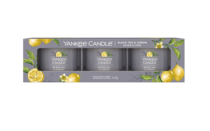 Pack de 3 Bougies Votives en verre Thé noir et citron - Yankee Candle